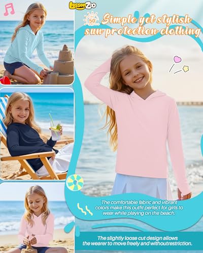 Image of 3 Pack Girls Sun Protection Swim Shirts UPF 50+ Long Sleeve Rash Guard Lightweight Quick Dry Hoodies with Thumbhole
