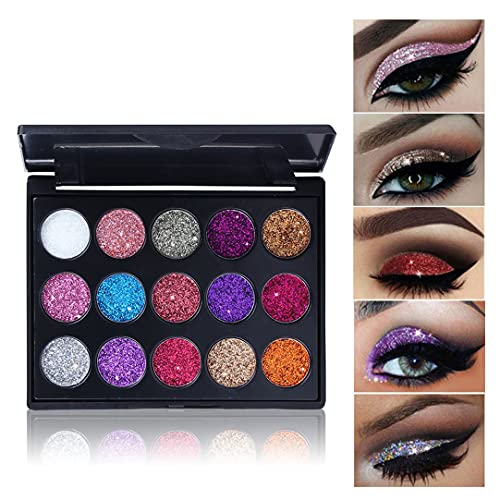 15 Colors Glitter Eyeshadow Makeup Palette -Small Sequins Shimmer Matte Eyeshadow Professional Makeup Natural Long Lasting Waterproof Eye Shadow (Set #1)