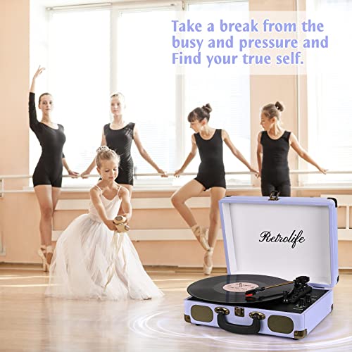 Image of Vinyl Record Player 3-Speed Bluetooth Suitcase Portable Belt-Driven Record Player with Built-in Speakers RCA Line Out AUX in Headphone Jack Vintage Turntable Purple