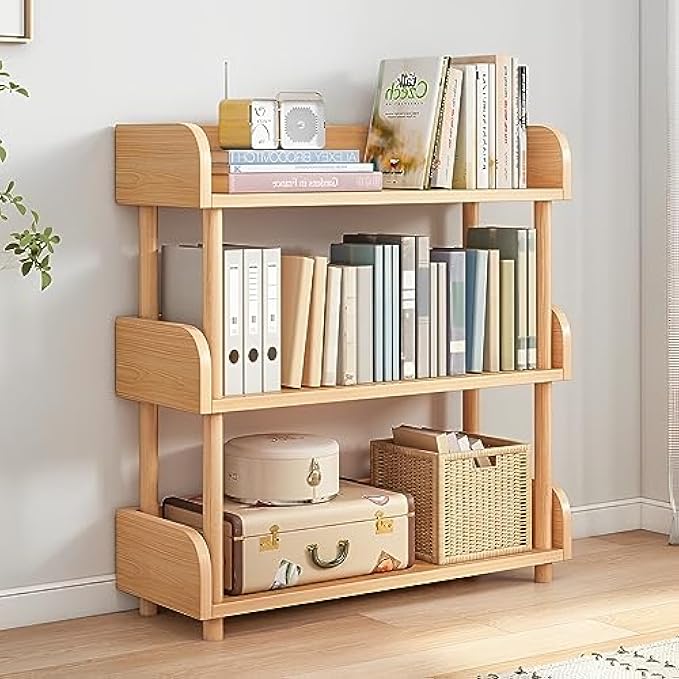4-Tier Wooden Open Bookcase - Modern Display Bookshelf with Side Panels and Solid Wood Frame for Home and Office, Storage Cabinet, Warm White