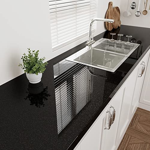 Wallercity Glossy Black Contact Paper Peel and Stick Shiny Glitters Countertop Contact Paper Self Adhesive Removable Wallpaper for Cabinets 15.8'x118' Waterproof Kitchen Table Tops Cover Vinyl Film