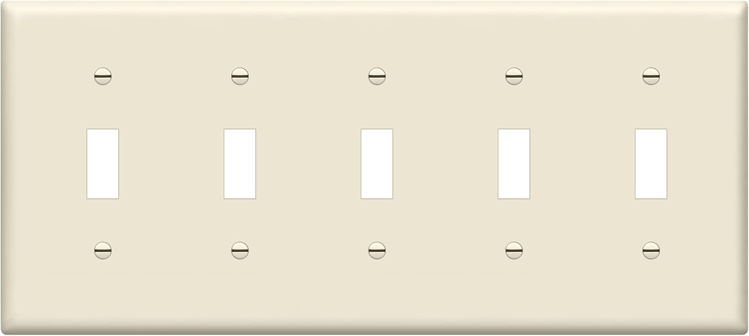 ENERLITES Toggle Light Switch Wall Plate, Gloss Finish, 5-Gang 4.50" x 10.03", Unbreakable Polycarbonate Thermoplastic, UL Listed, 8815-W, White