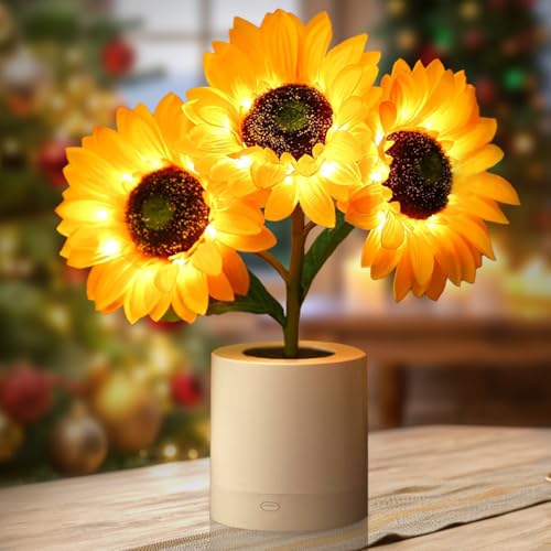 Lifnatty Sunflower Lamp Gifts for Women Birthday Gift for Women Mom Sister Girlfriend Rechargeable Flower Lamp Night Light Dimming Table Lamp Anniversary Bedroom Decor