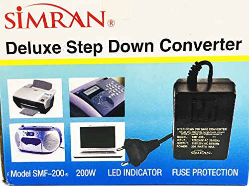 Simran SMF-200 Deluxe 200 Watts Step Down Voltage Converter for International Travel to AC 220V/240V Countries, Ideal for Laptops, Cameras, iPhones, BlackBerry, iPods etc3