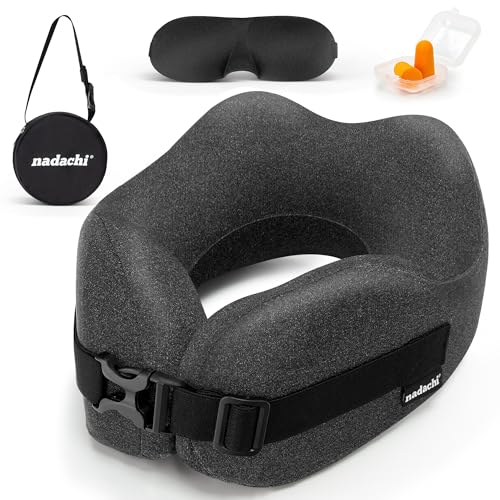 Neck-Pillow-Airplane-Travel-Set-Pure-Memory-Foam-Travel-Neck-Pillow-Plane-Pillow-for-Long-Flights-Essentials-Sleeping-with-3D-Contoured-Eye-Mask-Earplugs-Portable-Bag-Darkgrey Neck Pillow Airplane Travel Set - Pure Memory Foam Travel Neck Pillow, Plane Pillow for Long Flights Essentials, Sleeping with 3D Contoured Eye Mask, Earplugs, Portable Bag (Darkgrey) - Image 1