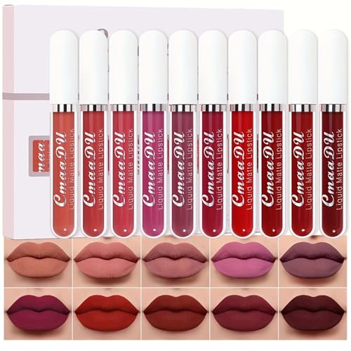 10 Pcs Matte Liquid Lipsticks Set with Waterproof and Long Lastin...