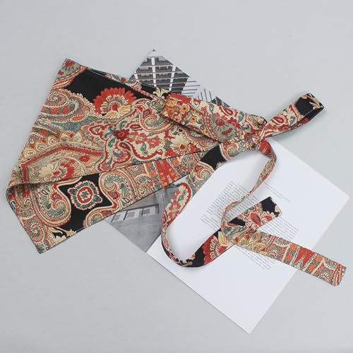 Women Japanese Style Triangle Waistband Obi Belt Floral Print Boho Wide Sash Lace Up Belt4
