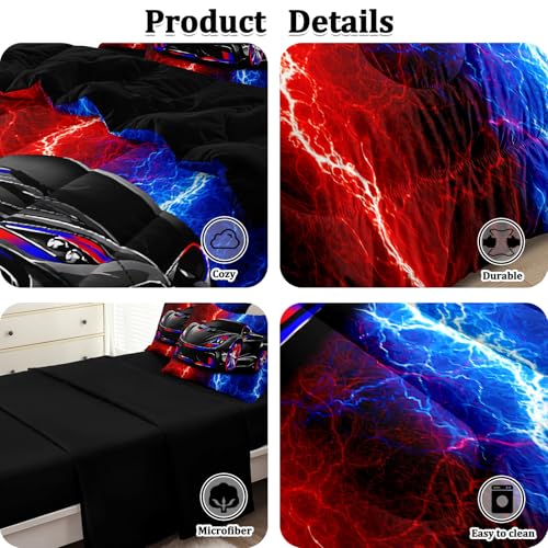 Juego de ropa de cama de 5 piezas con edredón individual estampado de rayos en rojo 8