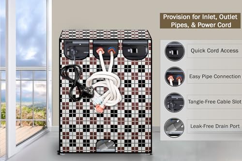 Image of Stylista Waterproof Front Load Washing Machine Cover Compatible for Haier 8 kg, Checkered Pattern Grey