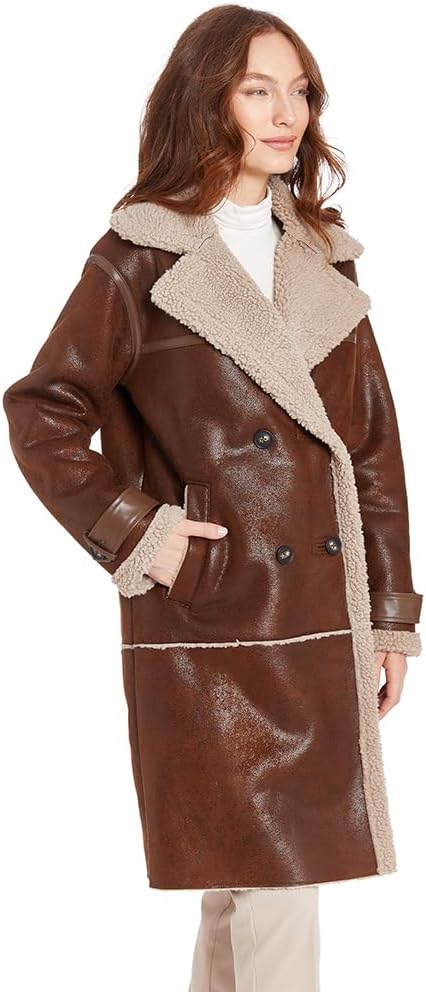 Frye womens Faux Shearling Notch Clr Coat - Image 3