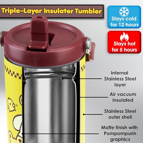 Image of Get Trend Hello Kitty Pompompurin 30oz Tumbler with Handle and Straw, Kids Stainless Steel Insulated Water Bottle,BPA-Free,Leak-Proof, Cold for 12h, Hot 5h, Kawaii Gifts for Girls(Yellow Pompompurin)