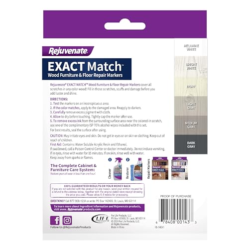 Image of Rejuvenate Exact Match Wood Furniture & Floor Repair Markers, 6 Count, White /Gray Markers Cover All Scratches, Scuffs and Damage to Wood Furniture and Flooring
