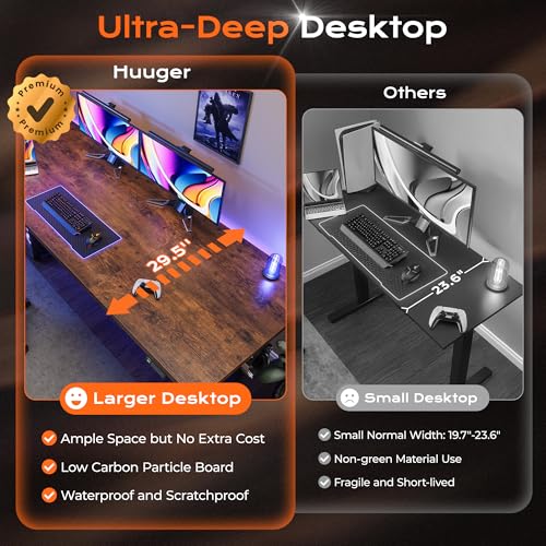 Image of Huuger 78.7'' x 29.5'' Large Electric Standing Desk, Height Adjustable Computer Desk, 29.5 inch Deep Desktop, Stand up Gaming Office Desk with 2 Hooks, 3 Preset Heights, for Home Office, Rustic Brown