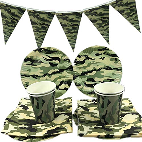 Hongfago Camo Partyset voor verjaardagsfeestjes, 41 stuks, camouflageparty, levering servet, papieren bekertjes… - Image 4