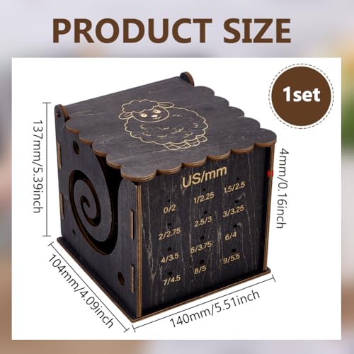 Image of FINGERINSPIRE Wooden Yarn Box 5.5x4x5.4inch Coffee Color MDF Wood Yarn Bowl with Crochet Hook Measuring Hole Multifunctional Detachable Knitting Tool Storage Box Knitting Organizer for Yarn