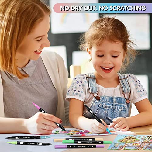 Restly 50 Pastel Colors Brush Markers Pens For Adult Coloring Books, Dual Tip Brush Pen Art Markers, Fine Tip Coloring Marker & Brush Pen Set For Note Lettering Drawing Sketching Journaling #TOP4