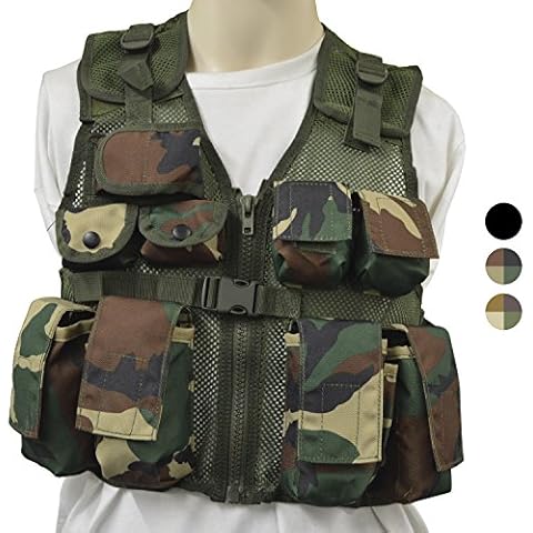NITEHAWK Kids/Childrens Woodland Camo Tactical Combat Assault Vest Army Military Cover