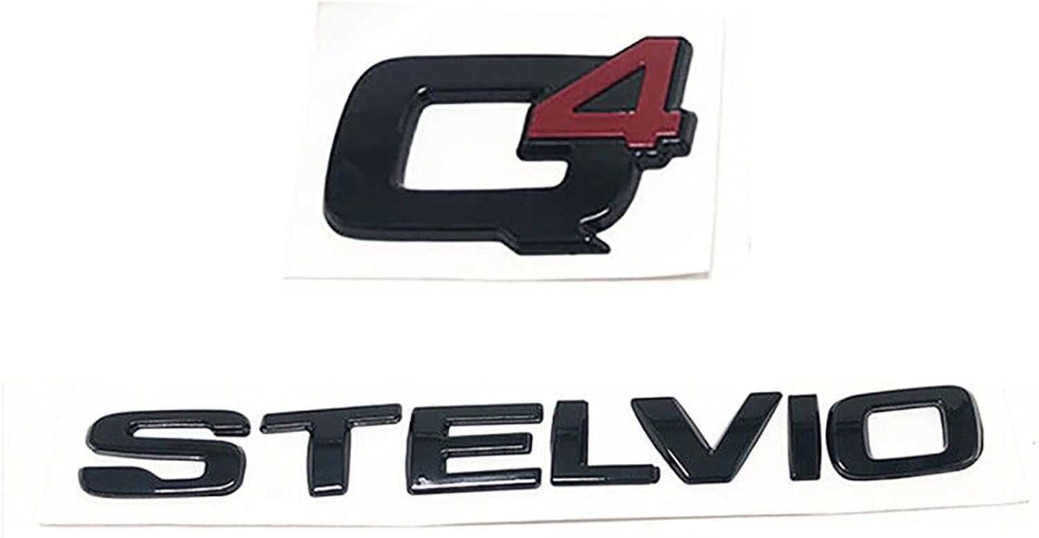 Grace's Tech Scritta 3D baule in metallo Stelvio Q4 logo base nero, Compatibile con Alfa Romeo Stemma adesivo scritta portellone sportivo Stelvio Stelvio accessori Stelvio (Q4+STELVIO nero)