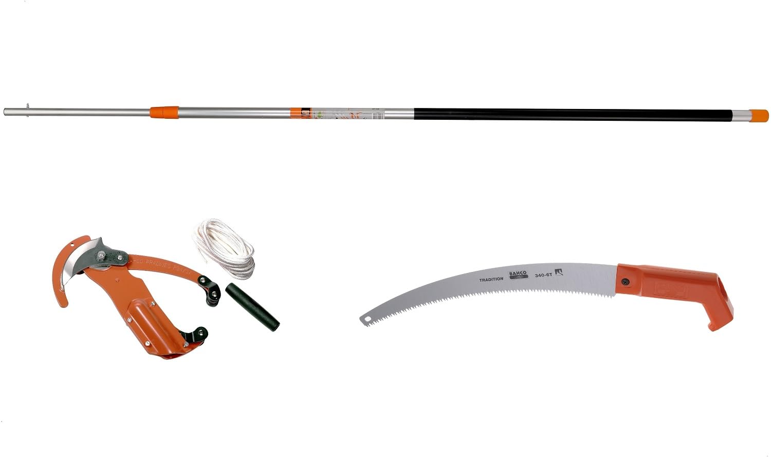 Kit echenilloir compatible avec Bahco P34-37 avec scie 340-6T et perche télescopique 5 mètres