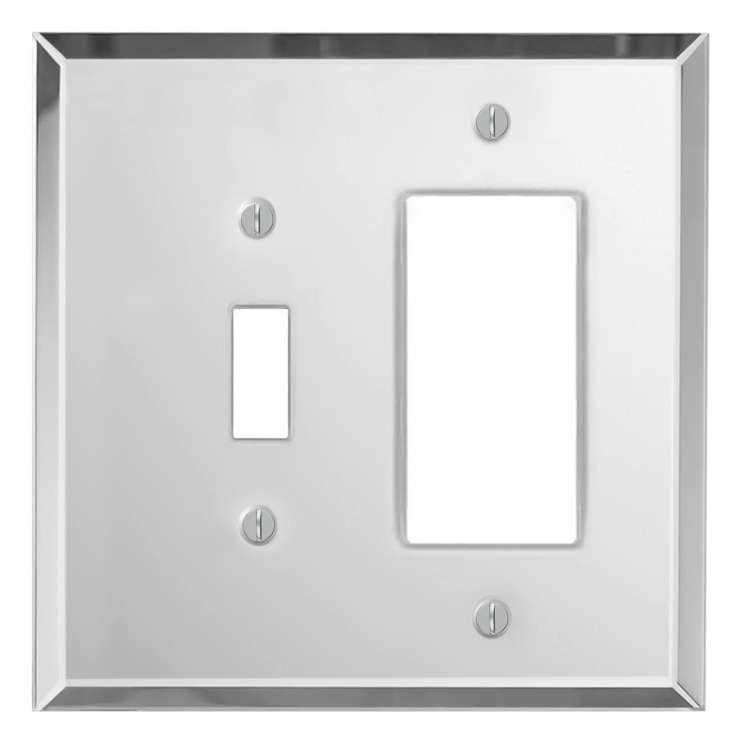 Switch Hits Plain Glass Mirror Outlet Wall Plate | 1 Toggle - GFI Rocker | 5.25" x 5.25" | Professional Quality Glass Mirror Switch Plate Covers For