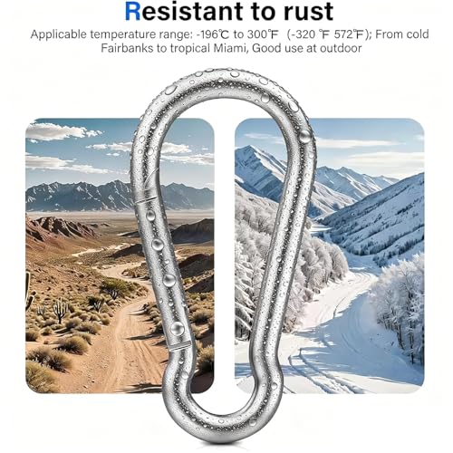 Image of 8 PCS Heavy Duty Carabiner Clips, 【NO Rust】 1360lbs 304 Stainless Steel Carabiners, 2.36 inch D-Ring Snap Hook Keychain Spring Clips for Gym, Pet leashes, Camping, Car, Farm