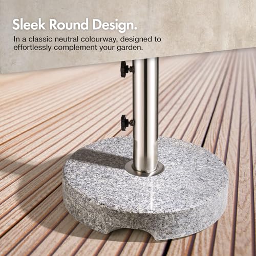 Vonhaus Parasol Base 22Kg – Umbrella Stand For Outdoor, Garden, Patio – Heavy Duty Parasol Holder Comes With 3 Pole Adaptors, Carry Handles, 2 Locking Screws – Round Shape, Stone Granite Effect, Grey - 3
