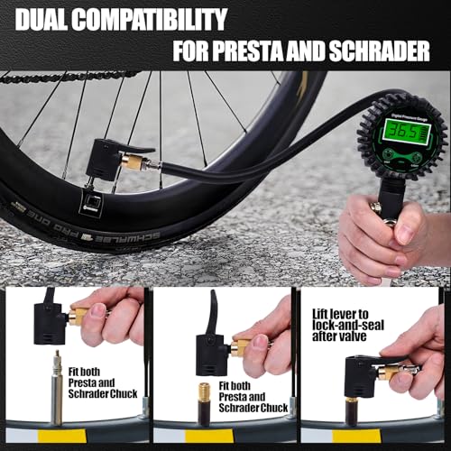 Bike Tire Inflator with Pressure Gauge - Presta Valve Adaptor, Presta to Schrader Valve Adapter for Air Compressor, Bicycle Tire Pressure Gauge with Presta Valve Air Chuck by BSTOKCAM - Image 4