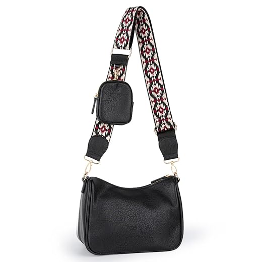 MEEJUNE Black Crossbody Bags for Women With Coin Purse - Black Small Crossbody Bag with Adjustable Jacquard Strap