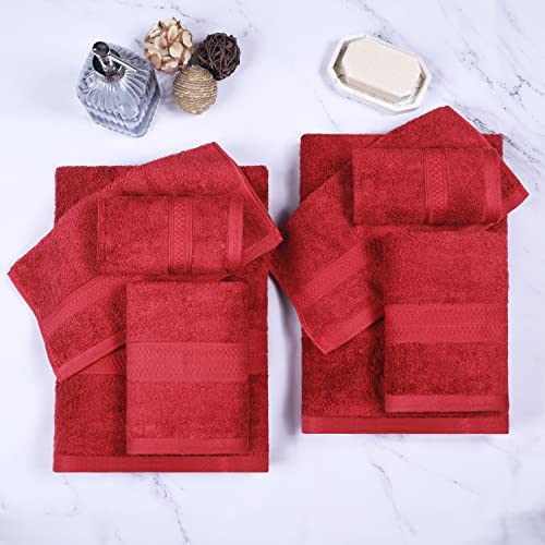 Superior Towel Set, Rayon From Bamboo Cotton Blend, Ideal For Bathroom, Guest Bathroom, And Beach, Includes; 8 Pieces, Face/Washcloths, Hand Towels, Bath Towels, Crimson #TOP1