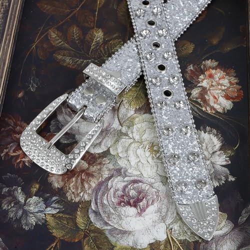 Eigso Rhinestone Leather Gothic Belt for Women Men Cowgirl CowBoy Western Waist Harness Studded Belt for Jeans Pants2