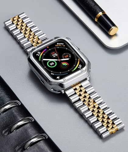 Image of BINLUN Compatible with Apple Watch Band 49mm 46mm 45mm 44mm 42mm 41mm 40mm 38mm for Men Women, Stainless Steel Metal Strap with TPU Case Fit for iWatch Series Ultra /SE3 /11 /10 /9 /8 /7 /SE2 /SE /6 /5 /4 /3 /2 /1
