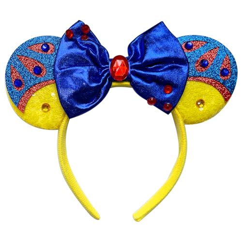 FUGUIZHU Mouse Ear Headband,Snow White Ear Hairband,Glitter Sequin Princess Bow Ears for Women Adult Cosplay Costume Birthday Party Decorations Favor Shiny Hair Accessory(78)