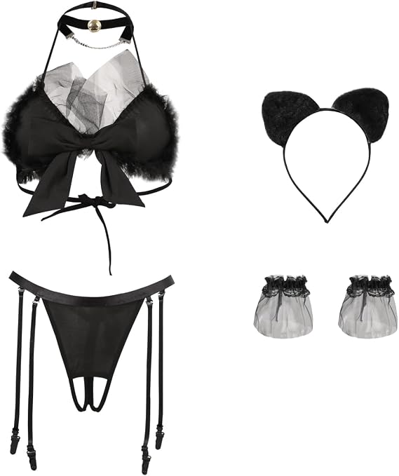 Women Sexy Lingerie Sets Cute Cat Cosplay Costume Outfit Bikini Set