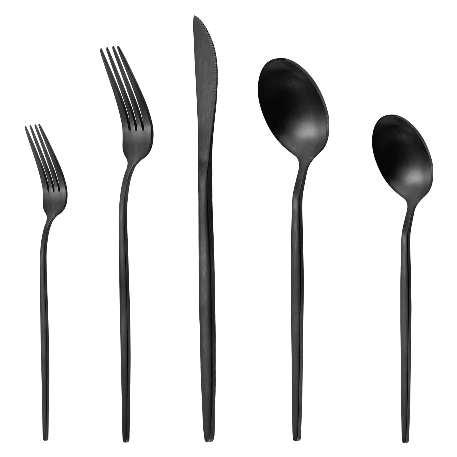 Matte Black Silverware Set, Stainless Steel Flatware Cutlery Set Service for 4, Include Spoons And Forks Set, Satin Polished Finished, Dishwasher Safe.