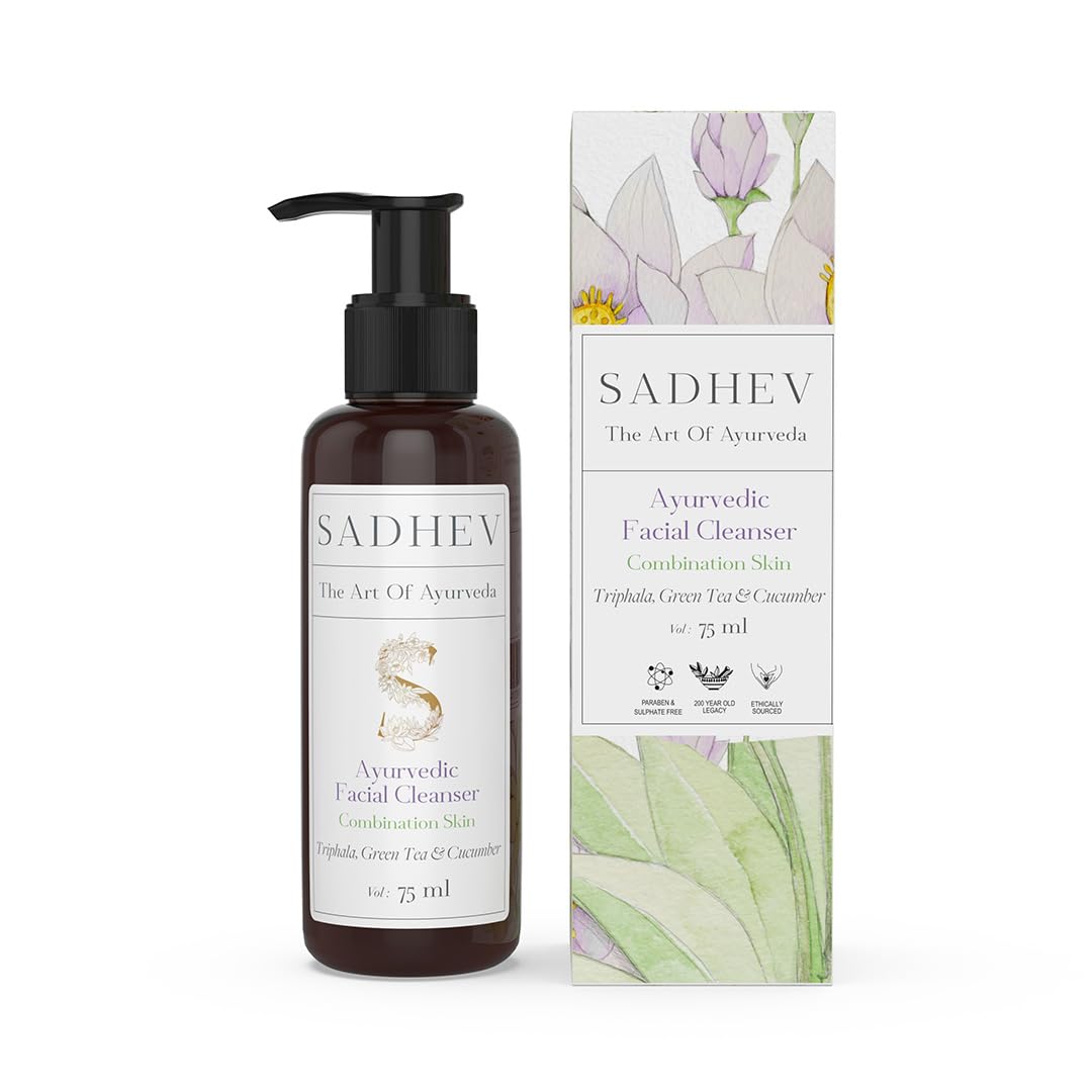 Sadhev Ayurvedic Facial Cleanser for Combination Skin | Triphala, Green Tea & Cucumber | Nourishes, Hydrates & Rebalances Skin | Natural, Vegan & Paraben-Free | 75ml-image-36