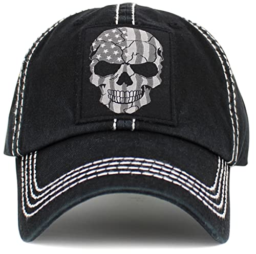 Image of KBETHOS Chief Skull and Free Spirit Hat Collection Distressed Washed Cotton Adjustable Fashion Trucker Twill Mesh Cap