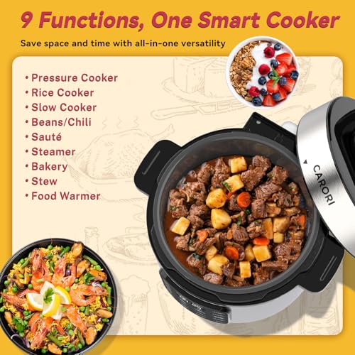 Image of Electric Pressure Cooker 6 Quart Silver, Non-stick Pot, 9-in-1 Instant Pot, 12 Preset Functions with Touchscreen, Safe Steam Release, Stew, Slow Cook, Rice, Saute, Warmer