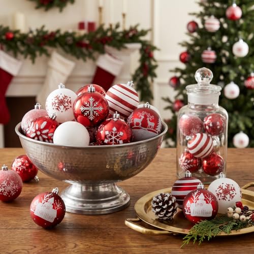 Valery Madelyn 16 ct 80 mm Weihnachtskugel-Ornamente, traditionell, rot und weiß, groß, Weihnachtsbaumschmuck für Weihnachtsdekoration… – Ansicht 4