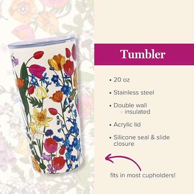 Vera Bradley 20 oz Thermal Mug, Stainless Steel Insulated Travel Cup, Double Wall Tumbler with Lid (Meadow Bouquet Seedpearl)
