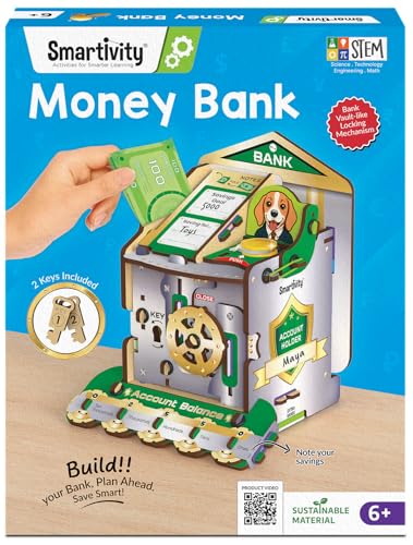 Image of Smartivity DIY Piggy /Money Bank for Kids Ages 6-12 Years | Smart Locking System with 2 Keys I Stores Notes & Coins I Build Savings Skills in Kids I Birthday Gift for Boys & Girls 6,7,8,9,10,11,12