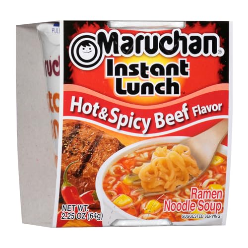 Image of Maruchan Instant Lunch Ramen Noodles, Hot & Spicy Beef Flavor - Japanese-Style Instant Noodle Soup, Easy Meal Ready in 3 Minutes - 2.25 Oz., (Pack of 24)