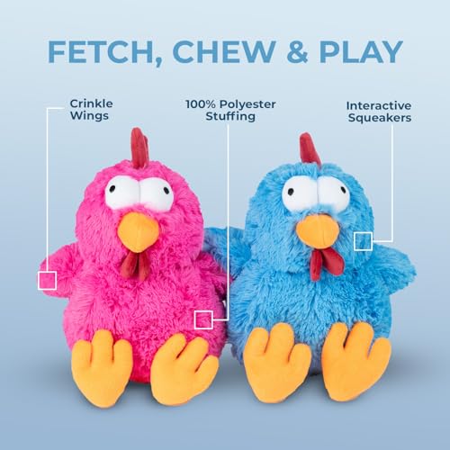 Image of Best Pet Supplies Interactive Squeaky Dog Chew Toy, Ideal Dog Toys for Chewers, Small, Medium & Large Dogs, and Fetch Lovers - Mrs. Cluck (Blue), Large
