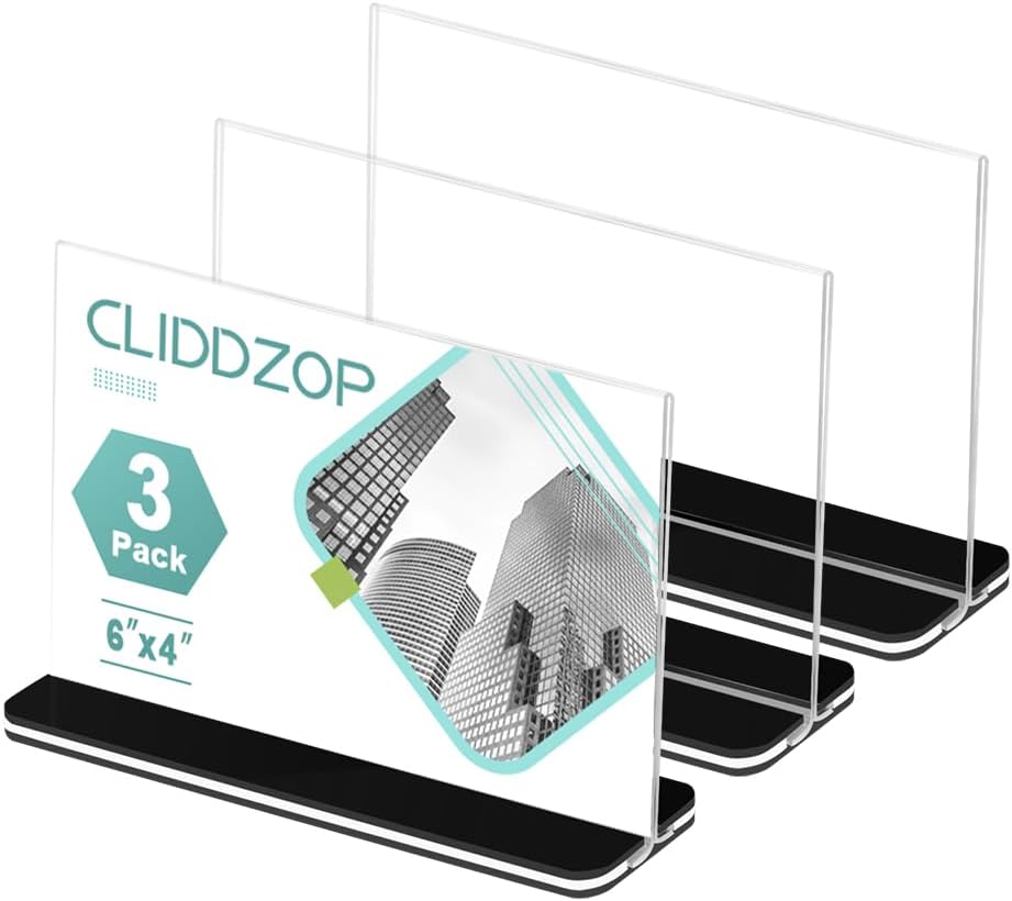 CLIDDZOP 3 Pack Acrylic Sign Holder 6 x 4 Inch Clear Plastic Table Sign Table Menu