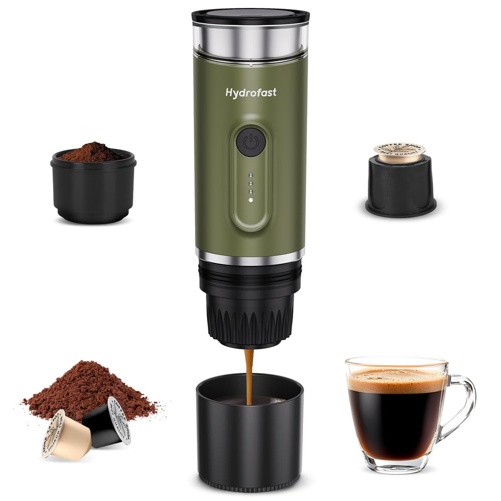 Cafetera de espresso portátil con batería de 7800 mAh, diseño ultraligero, fácil de viajar, 20 bar, autocalefacción, con cápsulas NS y suelo, para autocaravana