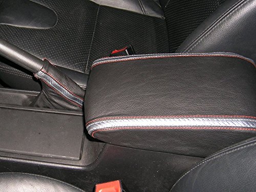 RedlineGoods armrest Cover Compatible with Mazda 3 2009-13. Tailor Made - not Universal. Genuine top-Grade Italian Black Leather with Blue Thread