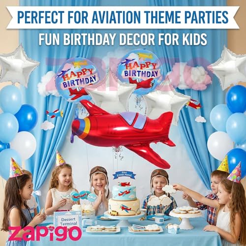 Image of Balloonistics Aeroplane Theme Happy Birthday Balloon Bouquet Pack Of 5