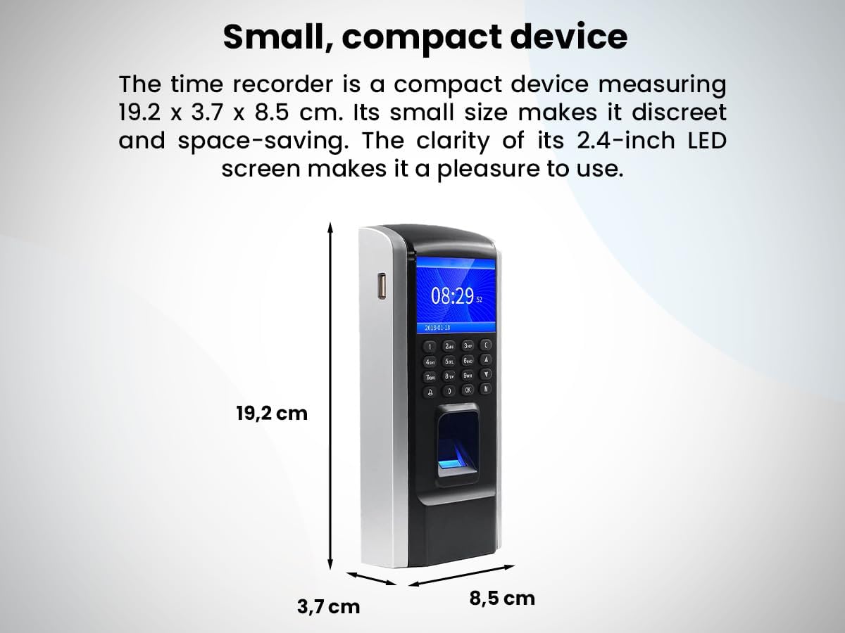 HDWR CTR12 Macchina per La Rilevazione Delle Presenze, Sistema Biometrico Avanzato di Impronte Digitali, Rilevatore Presenze Dipendenti, Password e Scheda RFID da 125 kHz