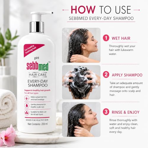 Image of Sebbmed Everyday Shampoo for Normal to Dry Hair, pH 5.5 Clinically Tested, Extra-Mild Formula, Soothing for Sensitive Scalp.