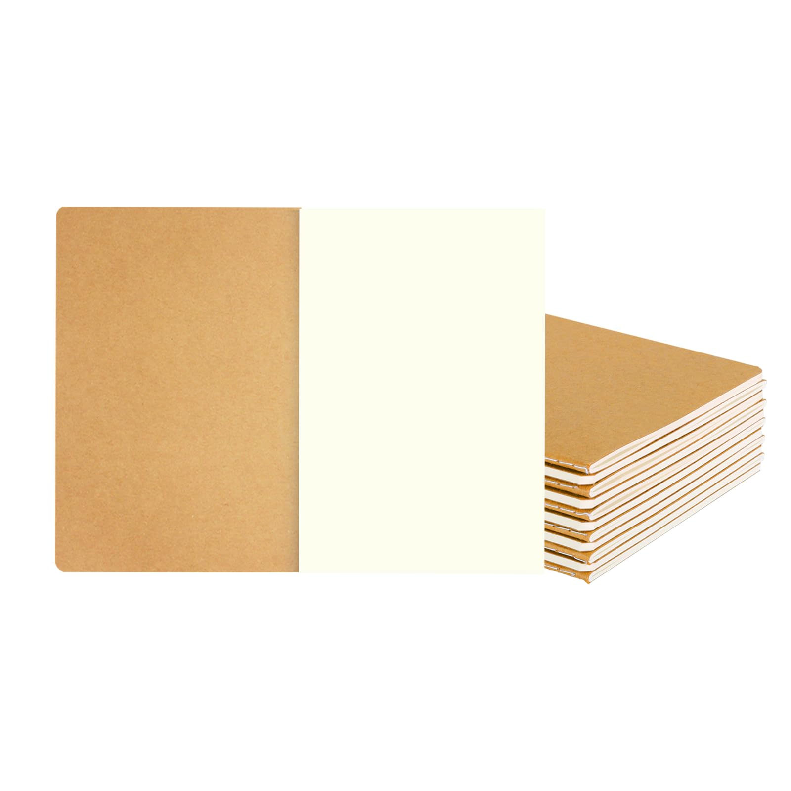 zmybcpack 12 Pack Kraft Notebooks Journal Bulk, Blank Sketch Notebooks for Travelers, Students, Office - Composition Notebook Subject Notebooks- A5 Size, 8.26”x5.5”, 64 Blank Pages/32 Sheets
