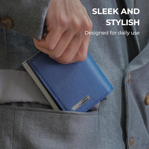 Leather Pop Up Wallet For Men, Push Up Cards Holder Wallet RFID Blocking For Men, Genuine Leather Trifold Smart Wallet Cash Slots With Gift Box4